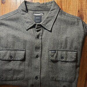 RVCA Men’s XL Shirt – Grey Woven Button‑Up, Regular Fit